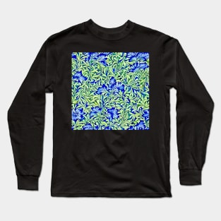 Blue irises and branches William Morris inspired seamless pattern Long Sleeve T-Shirt